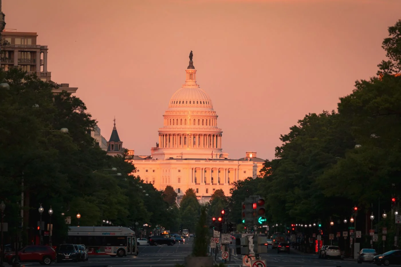 The US Capitol in Washington DC at sunset