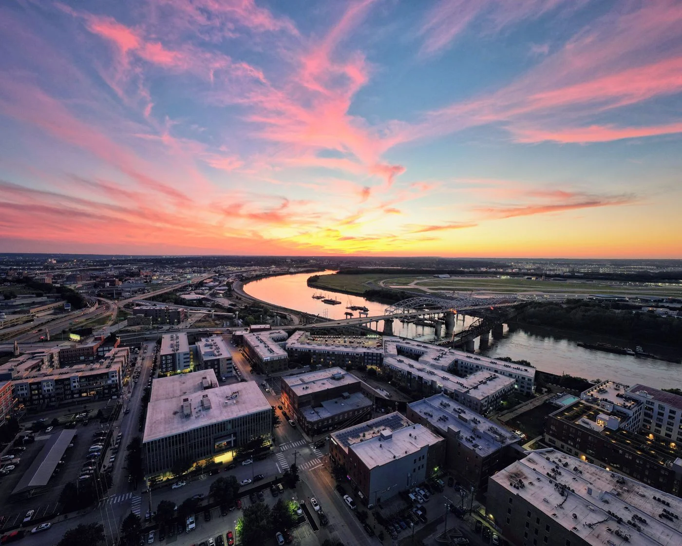 Sunset over Kansas City and the Missouri River
