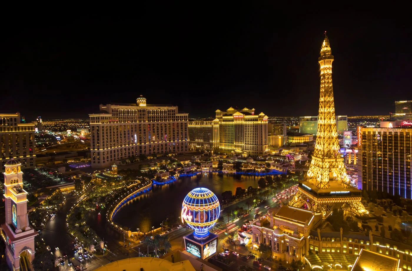 The illuminated Las Vegas Strip at night