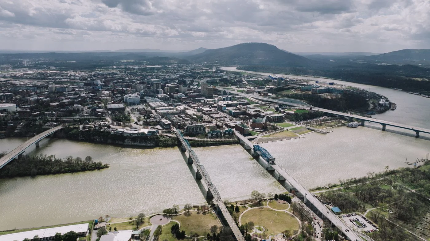 Chattanooga and bridges spanning the Tennessee River
