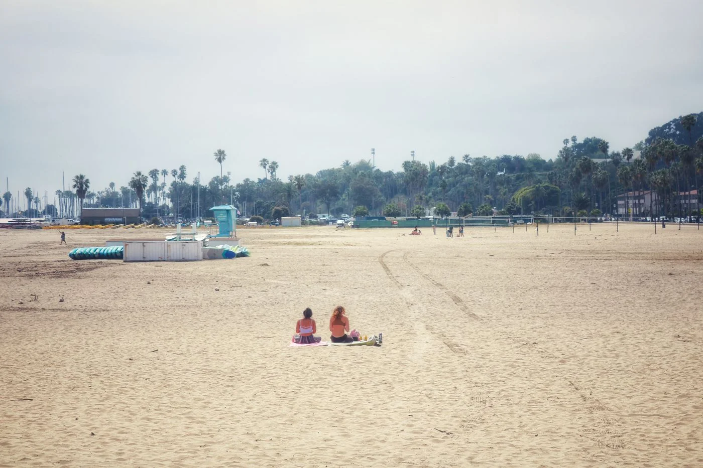 Beachgoers on the sand in Santa Barbara