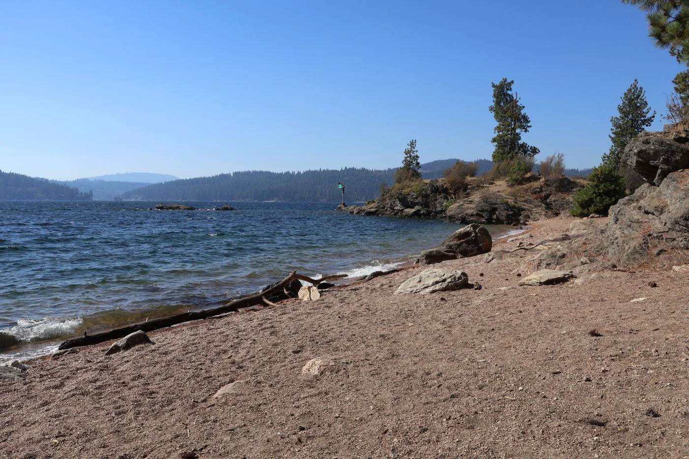 Sandy shoreline on Lake Coeur d'Alene Idaho