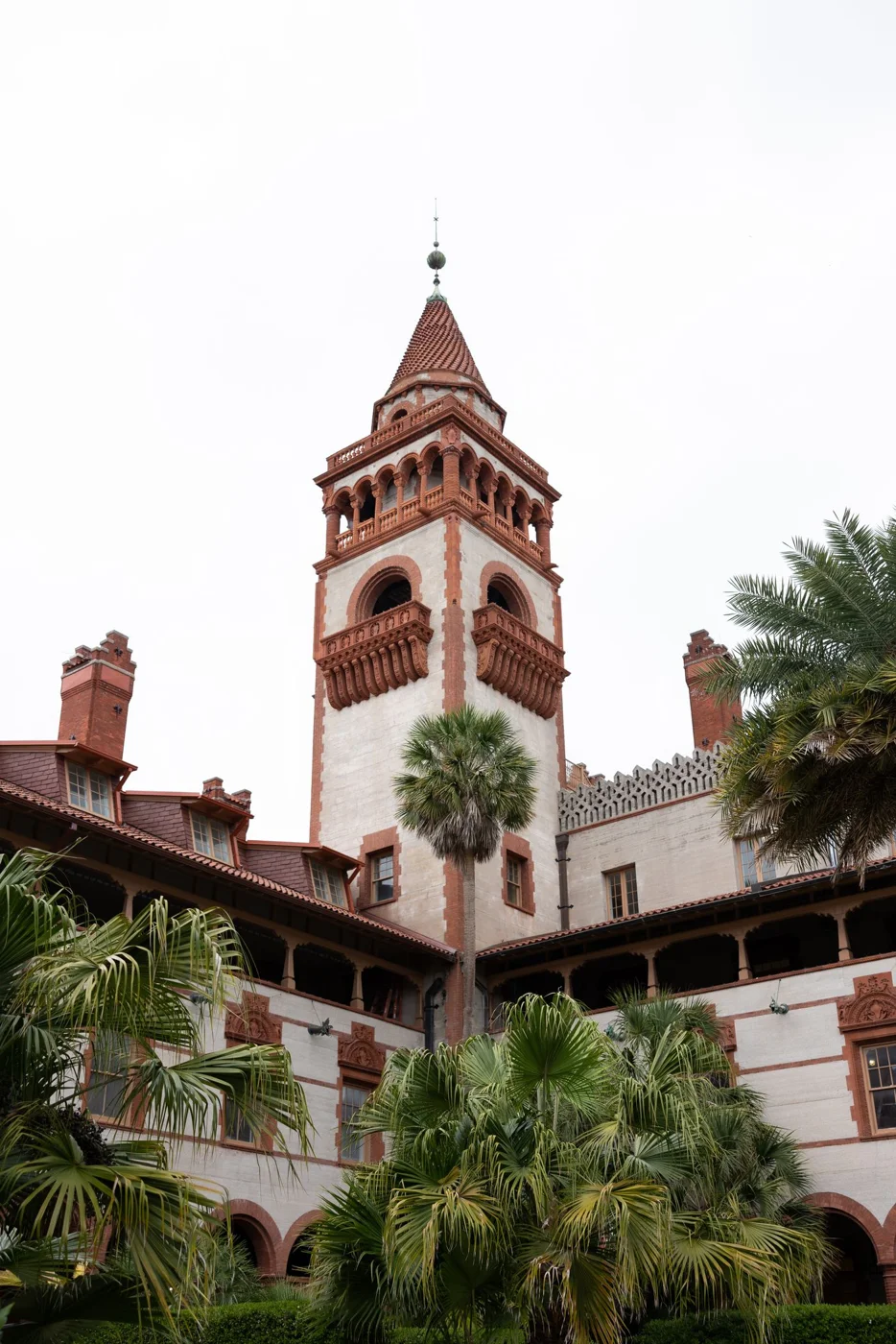 Historic tower and palm trees in St Augustine Florida