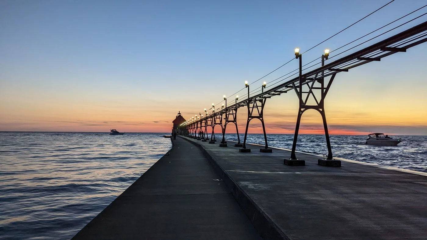 South Haven pier and lighthouse on Lake Michigan